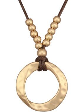 Women's Bohemian Matte Gold Open Round Ring Charm Cord Choker Necklace Gift